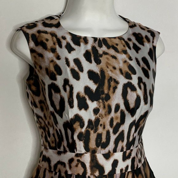 Boston Proper Dress Size 0 Animal Print Black Brown Zip up Pockets Sleeveless - Picture 3 of 10